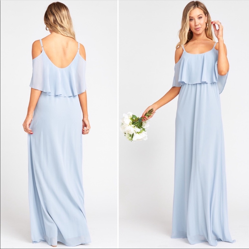 SHOW ME YOUR MUMU NWT XL CAITLIN RUFFLE MAXI BLUE DRESS